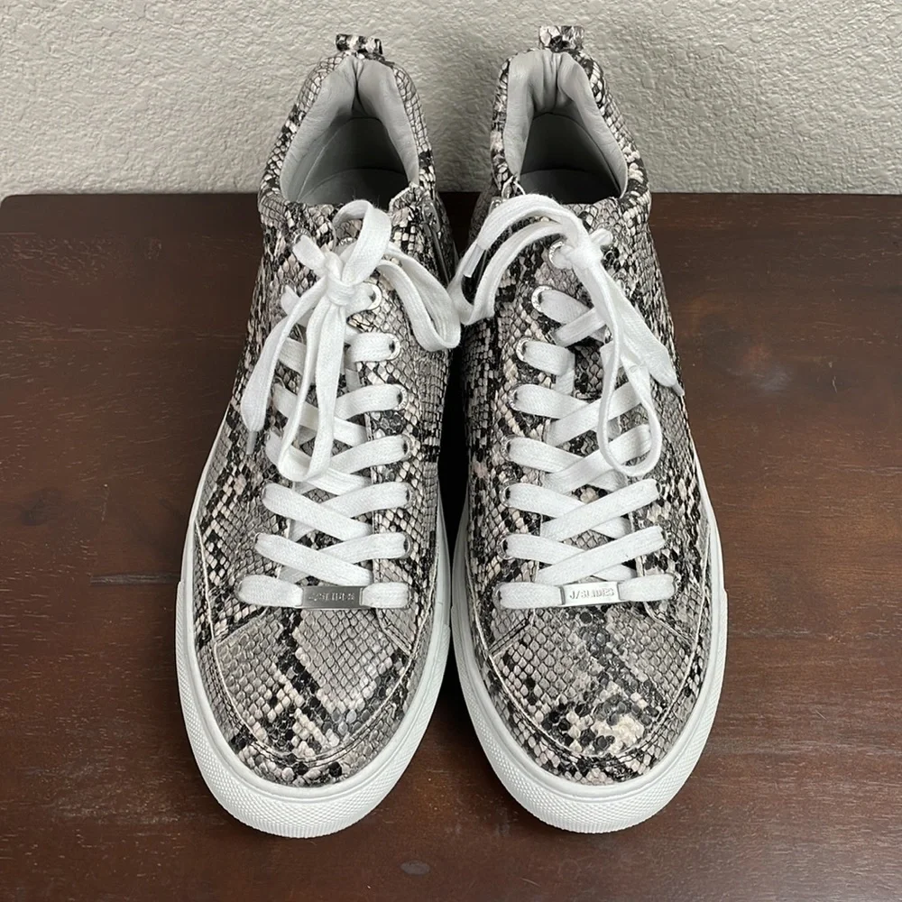 JSlides Ludlow Lace Up Snake Print Platform Sneakers Black White Sz 9.5